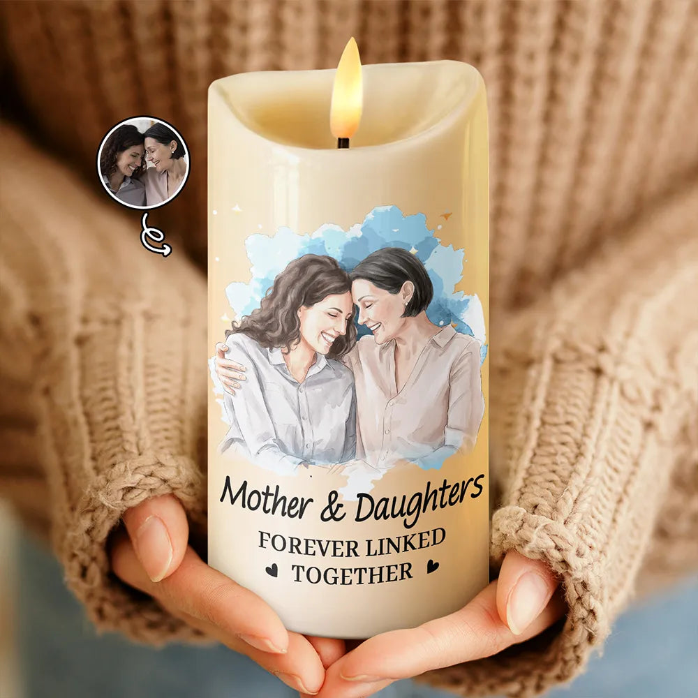 Art Design,Christmas,Custom Photo,Gift For Children,Gift For Daughter,Gift For Mother,Gifts For Her,Mom - Children,Mom - Daughter,Mom - Daughter (Adult),Mom - Daughter (Young),Photo - Watercolor - Remove BG,Sentimental - Gift For Mom Daughter - Personalized Custom Photo Watercolor The Love Between Mother & Daughters Is Forever Flameless LED Candle
