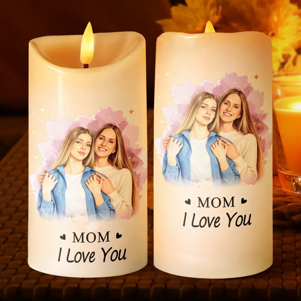 Art Design,Christmas,Custom Photo,Gift For Children,Gift For Daughter,Gift For Mother,Gifts For Her,Mom - Children,Mom - Daughter,Mom - Daughter (Adult),Mom - Daughter (Young),Photo - Watercolor - Remove BG,Sentimental - Gift For Mom Daughter - Personalized Custom Photo Watercolor The Love Between Mother & Daughters Is Forever Flameless LED Candle