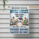 Poolside Grilling Listen To The Good Music Couple Husband Wife - Personalized Custom Flag