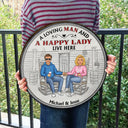 Family Couple A Lovely Lady And A Grumpy Old Man Live Here - Couple Gift - Personalized Custom Wood Circle Sign