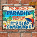 Beach Parrot Paradise It's 5 O'Clock Somewhere, Beach House, Outdoor Bar Decor, Custom Classic Metal Signs