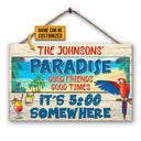 Beach Parrot Paradise It's 5 O'clock Somewhere, Beach House, Outdoor Bar Decor, Custom Wood Rectangle Sign