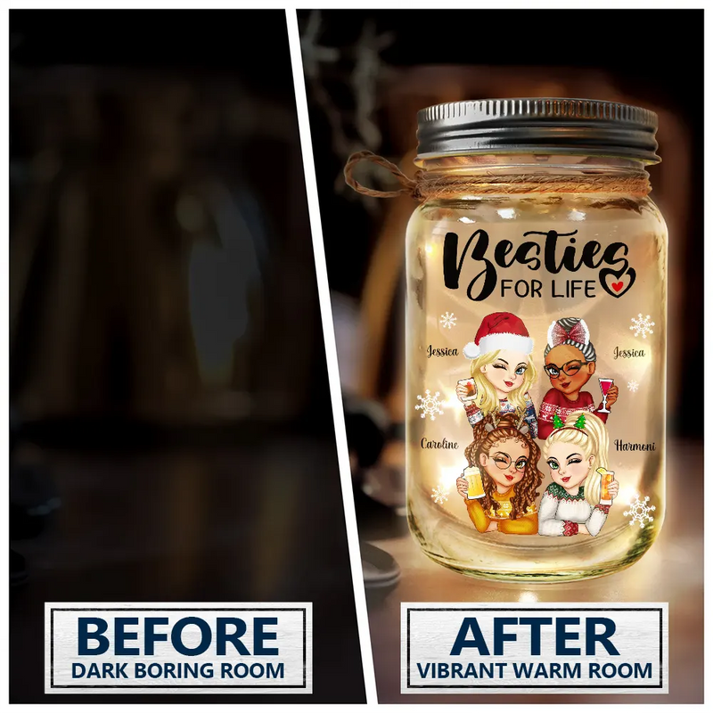 Turban Besties For Life Because Of You I Laugh A Little Harder - Personalized Mason Jar Light