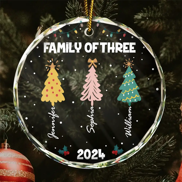 Family Colorful Christmas Trees - Personalized Circle Glass Ornament