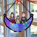 Family Sitting On The Moon - Personalized Window Hanging Suncatcher Ornament
