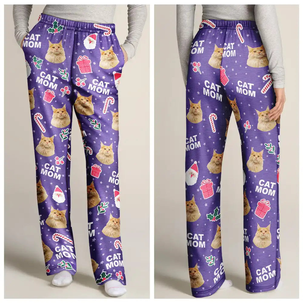 Pet Lovers - Custom Photo Dog Cat Mom Cute Pinky Girly Gift - Personalized Pajama Pants