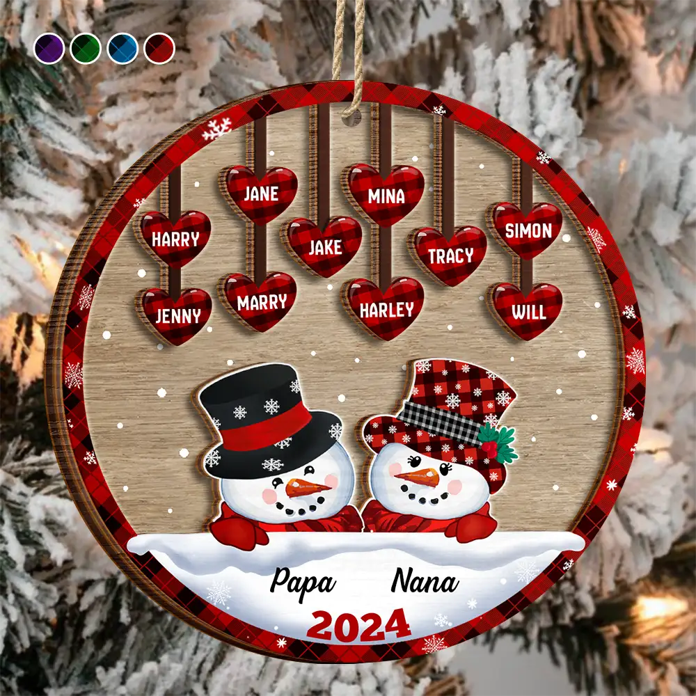 Family, Gift For Grandparents, Gift For Grandma, Gift For Grandpa - Papa Nana Snowman Christmas Grandparents - Personalized 2-Layered Wooden Ornament