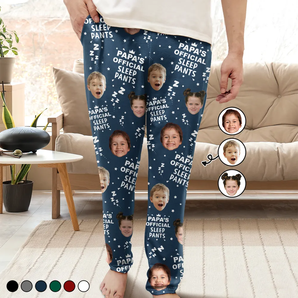 Gift For Father, Gift For Grandpa - Custom Photo Papa's Official Sleep Pants - Personalized Pajama Pants
