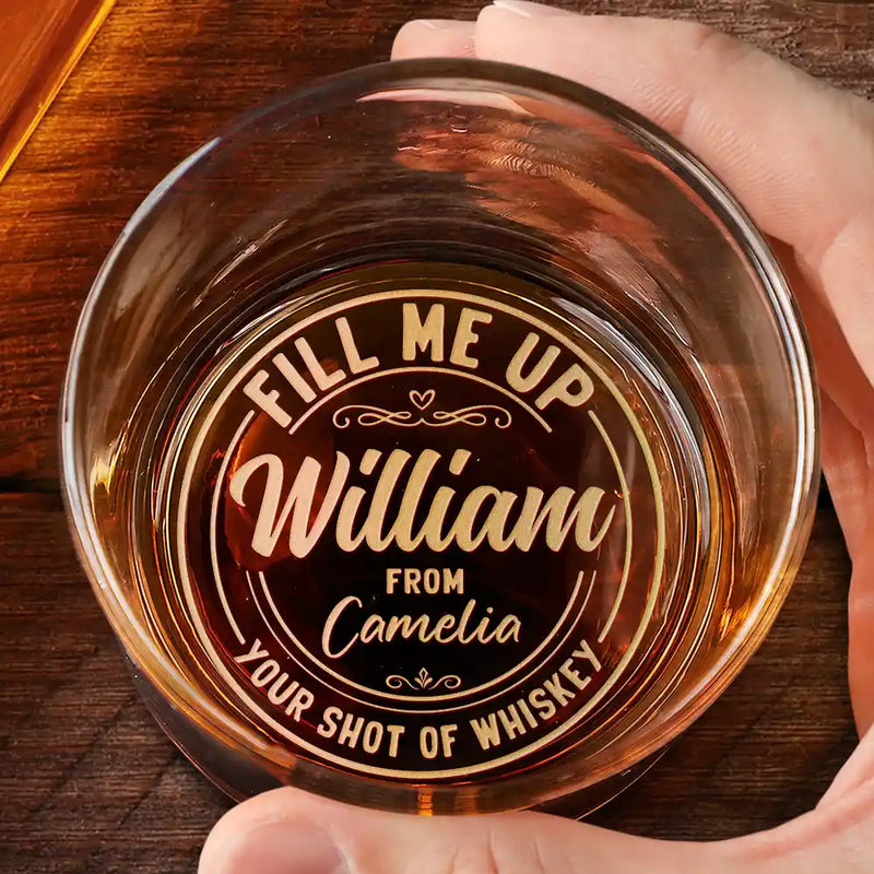 Gift For Couples,Gift For Husband,Gift For Boyfriend,Funny - Couple Fill Me Up Daddy Husband Wife - Personalized Engraved Whiskey Glass