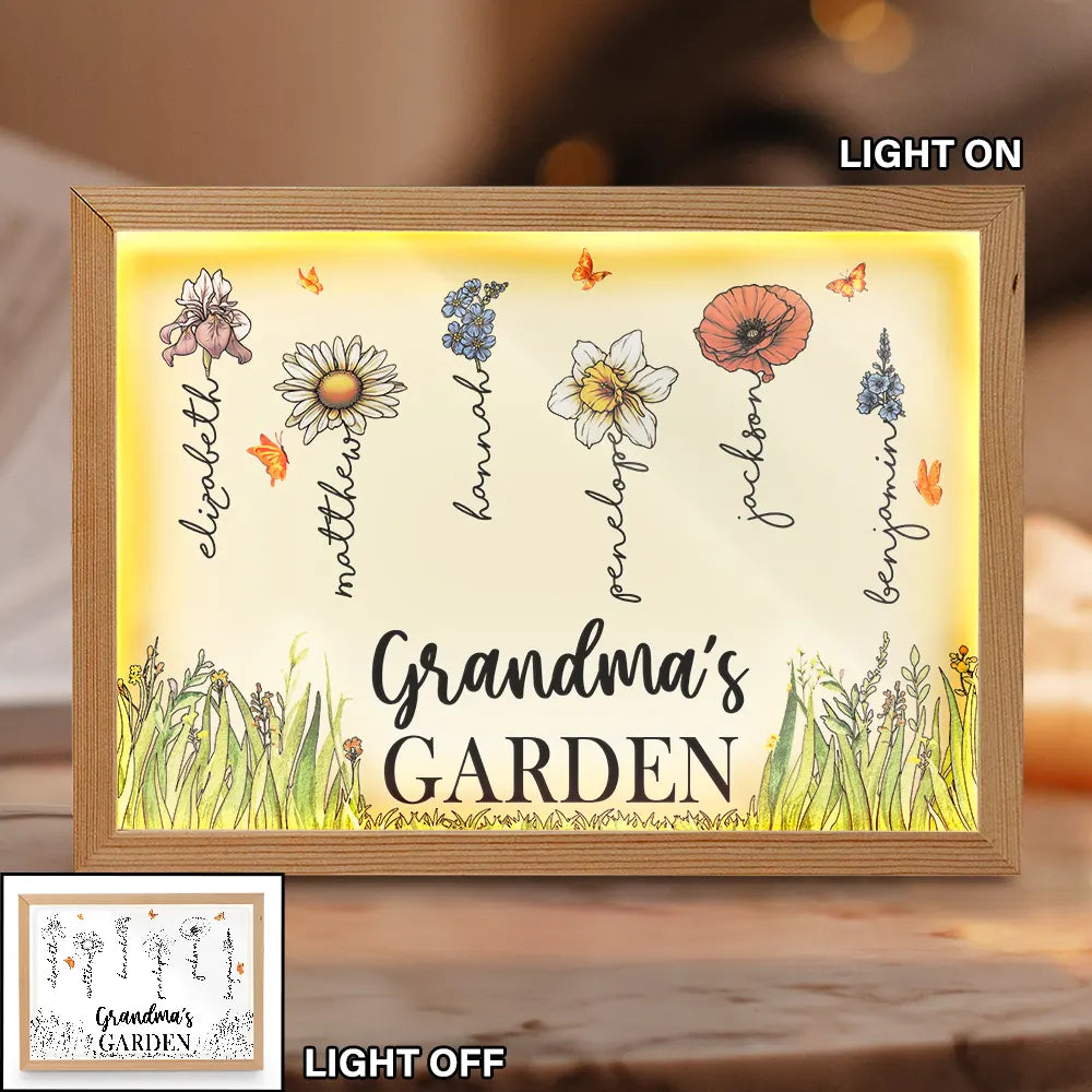 Gift For Grandma, Gift For Mother - Grandma's Garden Birth Month Flowers - Personalized Light Up Picture Frame