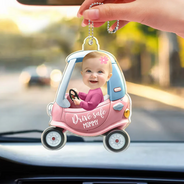 Gift For Father,Gift For Grandpa,Gift For Husband - Custom Photo Drive Safe Daddy 3D Effect - Personalized Acrylic Car Hanger
