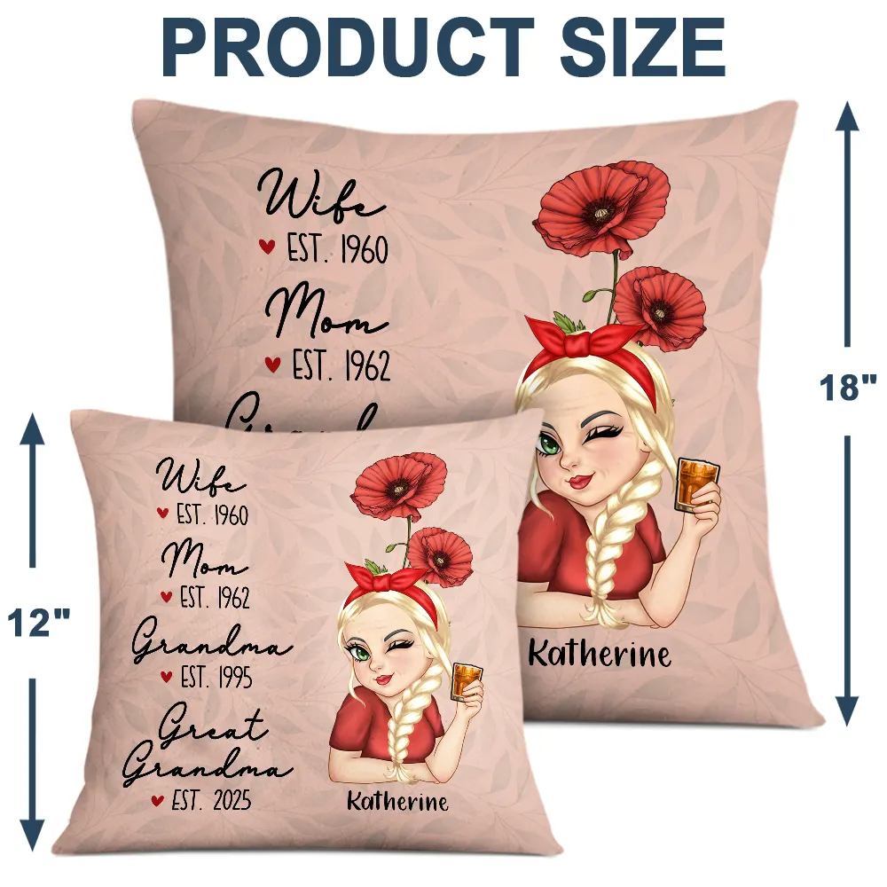 Happy,Gift For Mother,Gift For Grandma - Birth Flower Mom Grandma Great Grandma - Personalized Pillow