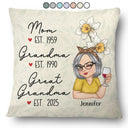 Happy,Gift For Mother,Gift For Grandma - Birth Flower Mom Grandma Great Grandma - Personalized Pillow