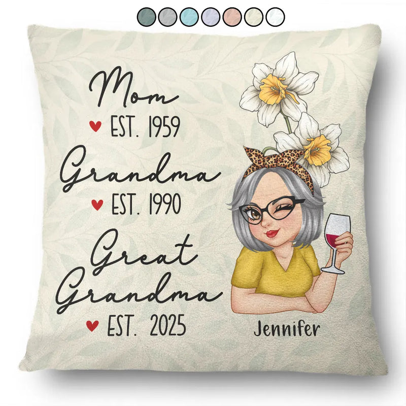 Happy,Gift For Mother,Gift For Grandma - Birth Flower Mom Grandma Great Grandma - Personalized Pillow