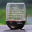 Gift For Mother,Custom Photo,Funny - Custom Photo Mom Thanks For Putting Up With My Sibling - Personalized Stemless Wine Glass
