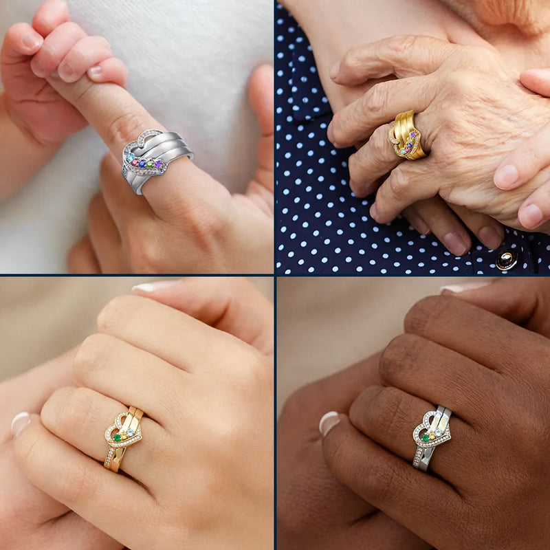 Gift For Women,Gift For Yourself,Gift For Mother,Love,Happy,Gift For Bestie - Elegant Custom Name Gemstones For Besties - Personalized Birthstone Heart Ring