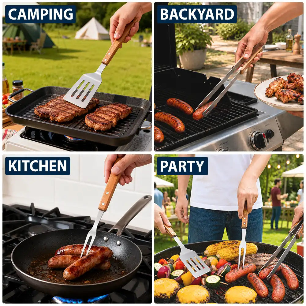 Gift For Father,Gift For Grandpa,Grandpa's Hobby,Dad's Hobby,Grilling,Non-Eng,Photo,Icon,Humorous - Custom Photo Daddy's Grilling Buddies - Personalized BBQ Tool Set With Storage Bag