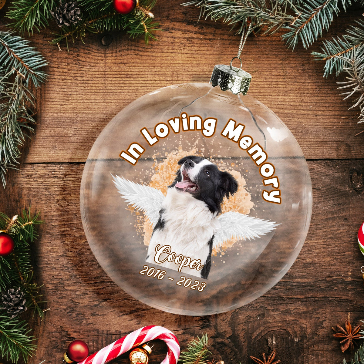 Custom Photo In Loving Memory - Christmas Gift For Dog Lovers - Personalized Clear Flat Ball Ornament