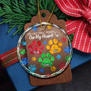 Memorial, Pet Lovers, Dog Lovers, Cat Lovers - Memorial Cat Dog You Left Paw Prints On My Heart - Personalized Circle Glass Ornament