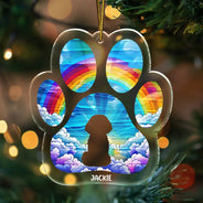 Pet Lovers, Dog Lovers - Memorial Dog Waiting At The Rainbow Bridge - Personalized Custom Shaped Acrylic Ornament
