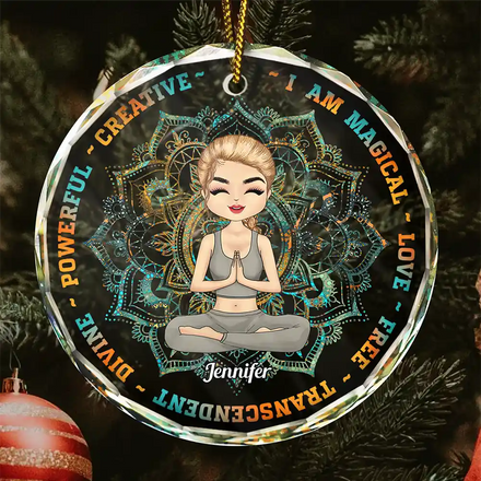 Yoga I Am Magical Love Free - Personalized Circle Glass Ornament