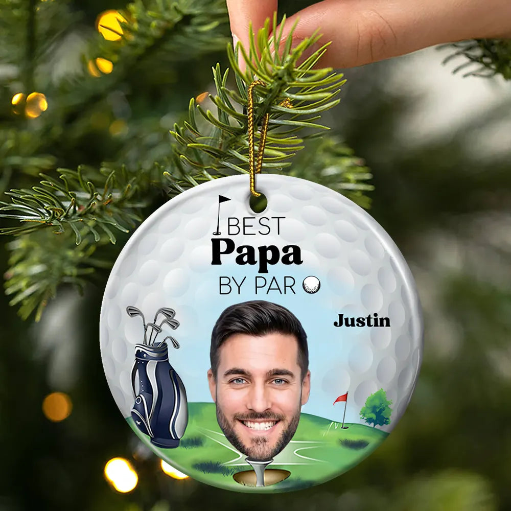 Golf, Gift For Father, Gift For Grandpa, Gift For Men - Custom Photo Golf Lover Best Daddy By Par - Personalized Circle Ceramic Ornament
