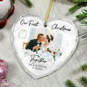 Custom Photo First Christmas As Mr & Mrs Couples - Personalized Glass Ornament