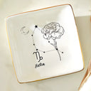 Gift For Yourself,Gift For Women,Gift For Wife,Gift For Girlfriend,Gift For Mother,Gift For Daughter,Gift For Sisters,Gift For Bestie,Gift For Grandma - Zodiac Sign Birth Month Flower - Personalized Ring Dish