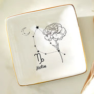 Gift For Yourself,Gift For Women,Gift For Wife,Gift For Girlfriend,Gift For Mother,Gift For Daughter,Gift For Sisters,Gift For Bestie,Gift For Grandma - Zodiac Sign Birth Month Flower - Personalized Ring Dish