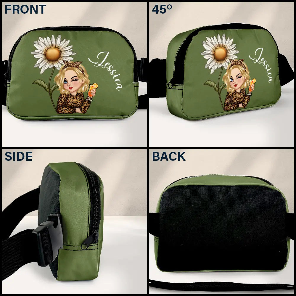 Travel,Gift For Yourself,Gift For Women,Happy - Birth Month Flower Travel Lover - Personalized Crossbody Belt Bag