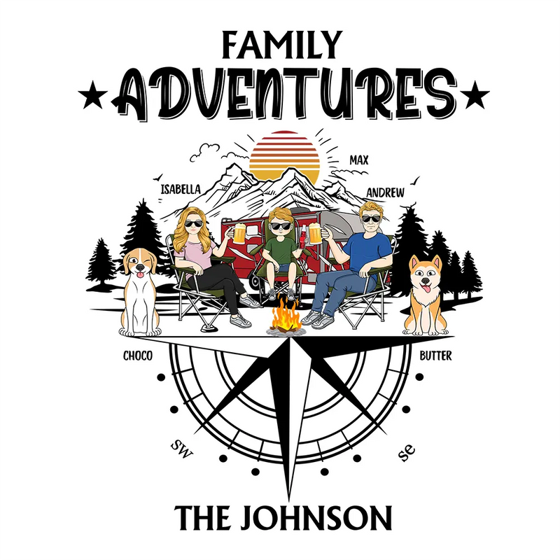 Family, Happy, Camping, Campsite - Family Adventures - Personalized Decor Decal