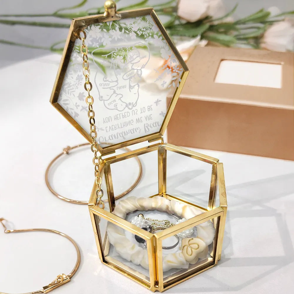 Gift For Mother, Gift For Grandma, Gift For Women, Love - Mama Bear Everything I Am You Helped Me To Be - Personalized Glass Jewelry Box