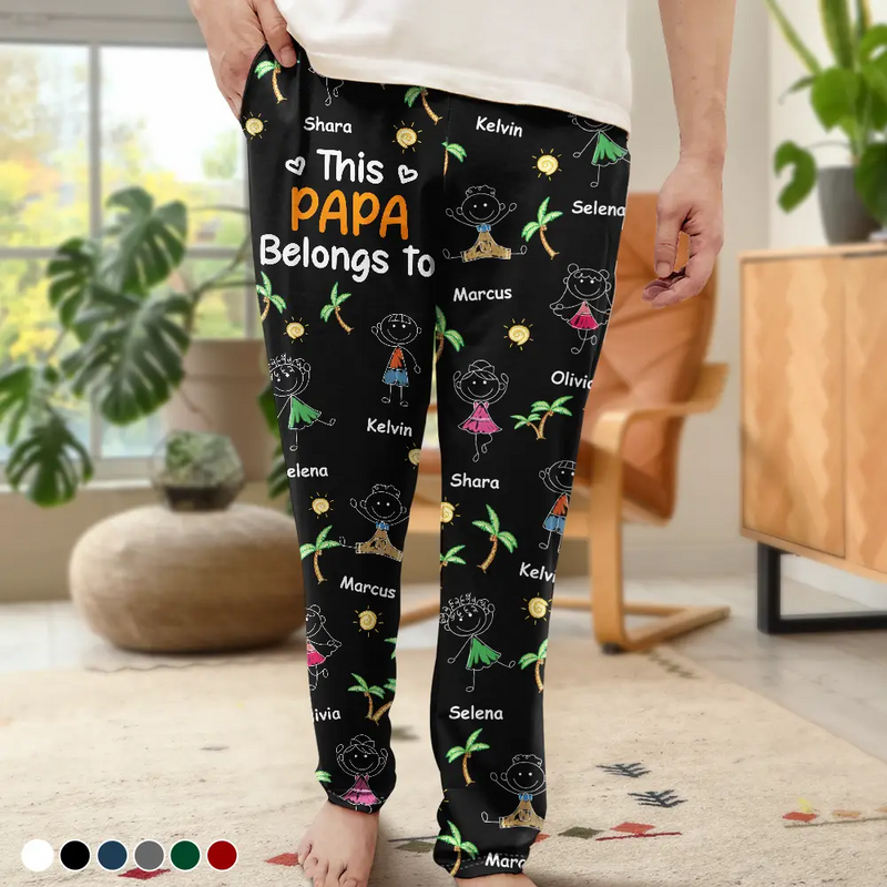 Gift For Father,Gift For Grandpa,Funny,Non-Eng,Icon,Humorous - Crayon Kids Doodle Child Drawing This Grandpa Dad Belongs To - Personalized Pajama Pants