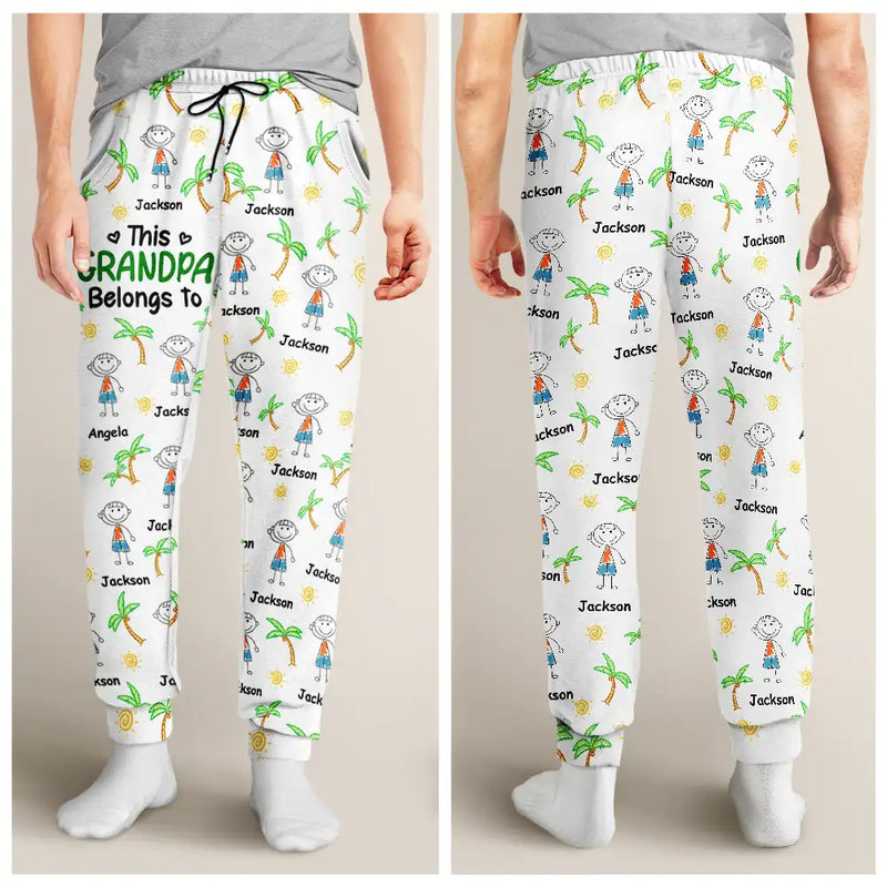 Gift For Father,Gift For Grandpa,Funny,Non-Eng,Icon,Humorous - Crayon Kids Doodle Child Drawing This Grandpa Dad Belongs To - Personalized Pajama Pants