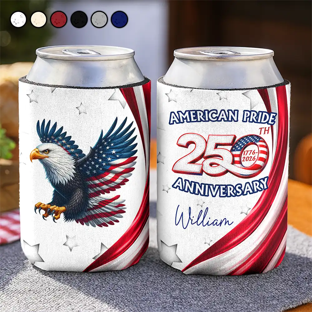 America 250th Anniversary US Pride Patriotic Eagle - Personalized Can Cooler Sleeve