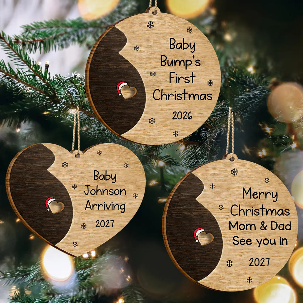 Baby Bump First Christmas - Personalized 2-Layered Wooden Ornament