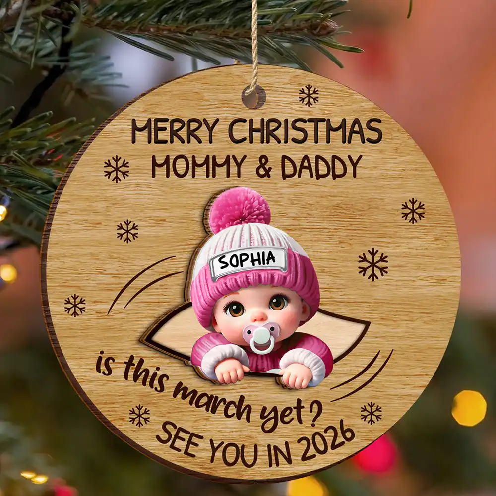 Baby Expecting Christmas On The Inside See You In - Personalized 2-Layered Wooden Ornament