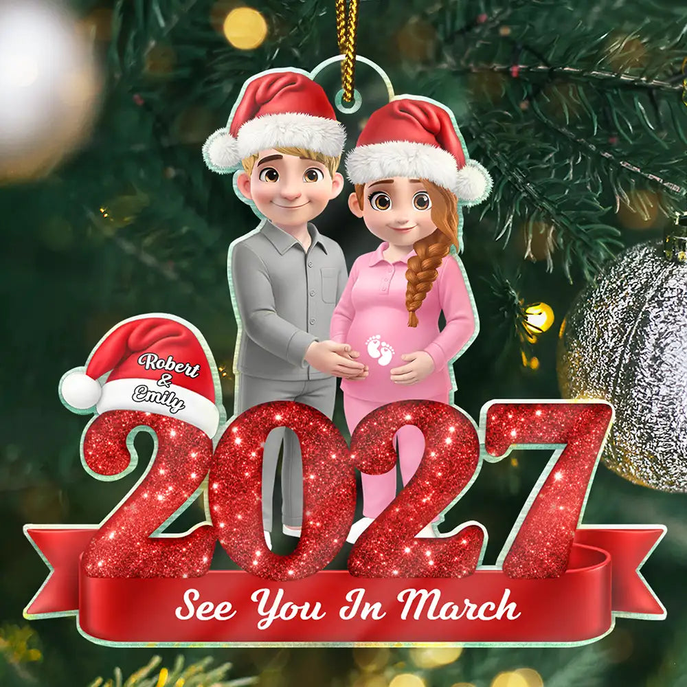 Adorable,Christmas,Gift For Mother,Pregnant Mom,Vector - Baby Expecting Milestone Keepsake First Christmas - Personalized Custom Shaped Acrylic Ornament