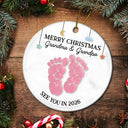 Christmas,Pregnant Mom - Baby Expecting See You In Soon Feet Stones - Personalized Circle Ceramic Ornament