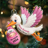 Christmas,New Dad,New baby,New Mom,Happy - Baby Expecting Stork See You In - Personalized Custom Shaped Acrylic Ornament