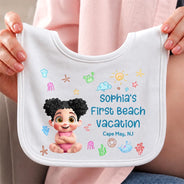 Gift For Mother, New Mom, Summer, Adorable, Vector - Baby First Beach Summer Vacation - Personalized Baby Bib