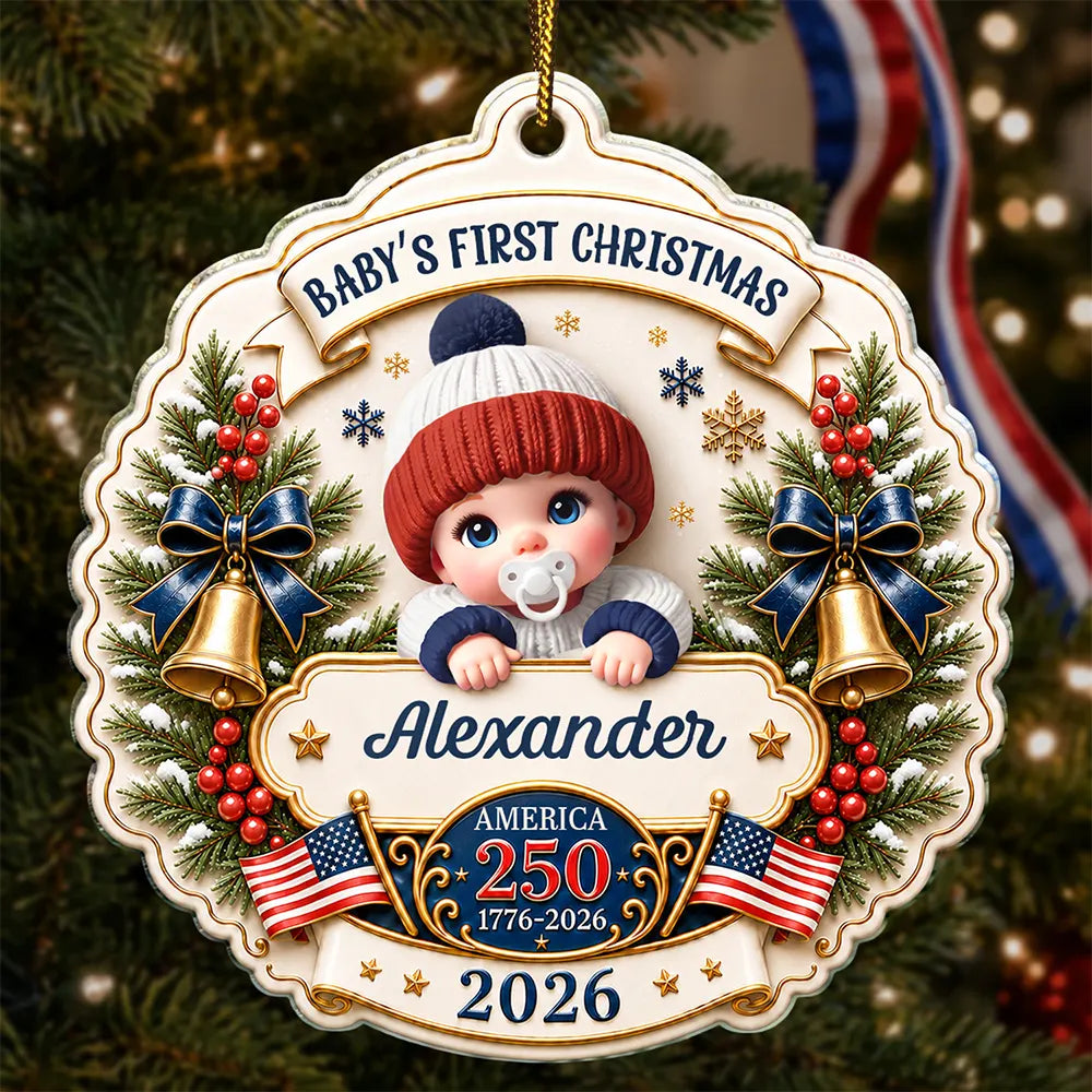Baby First Christmas America 250th Anniversary - Personalized Custom Shaped Acrylic Ornament