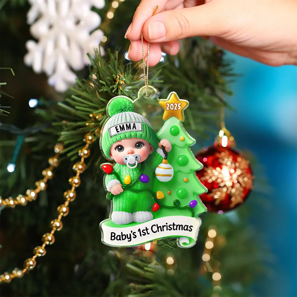 Christmas, New Mom, New baby, New Dad, Family, Happy - Baby First Christmas Keepsakes For Newborn 3D Effect - Personalized Custom Shaped Acrylic Ornament