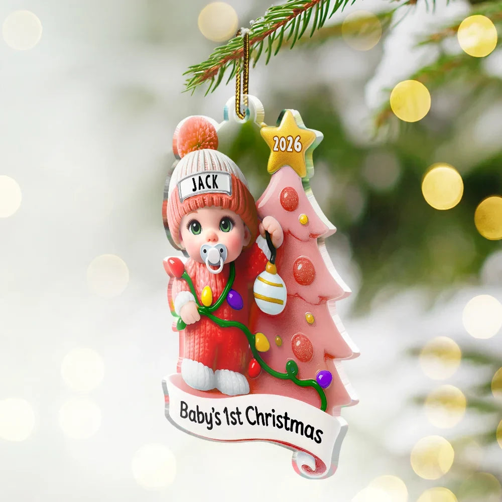 Baby First Christmas Keepsakes For Newborn 3D Effect - Personalized Custom Shaped Acrylic Ornament