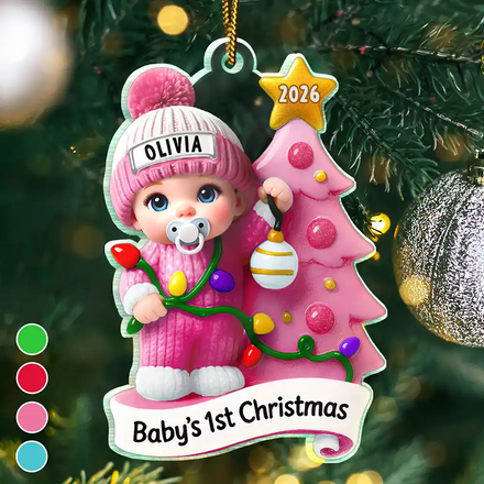 Baby First Christmas Keepsakes For Newborn 3D Effect - Personalized Custom Shaped Acrylic Ornament