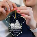Christmas,New Dad,New baby,New Mom,Happy - Baby First Christmas Toile Pattern - Personalized Onesie Shaped Glass Ornament