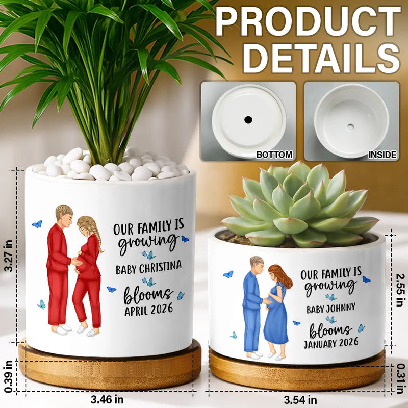 New Mom,New baby,Gift For Mother,Happy,Vector - Baby Growing Blooming New Parents - Personalized Ceramic Plant Pot