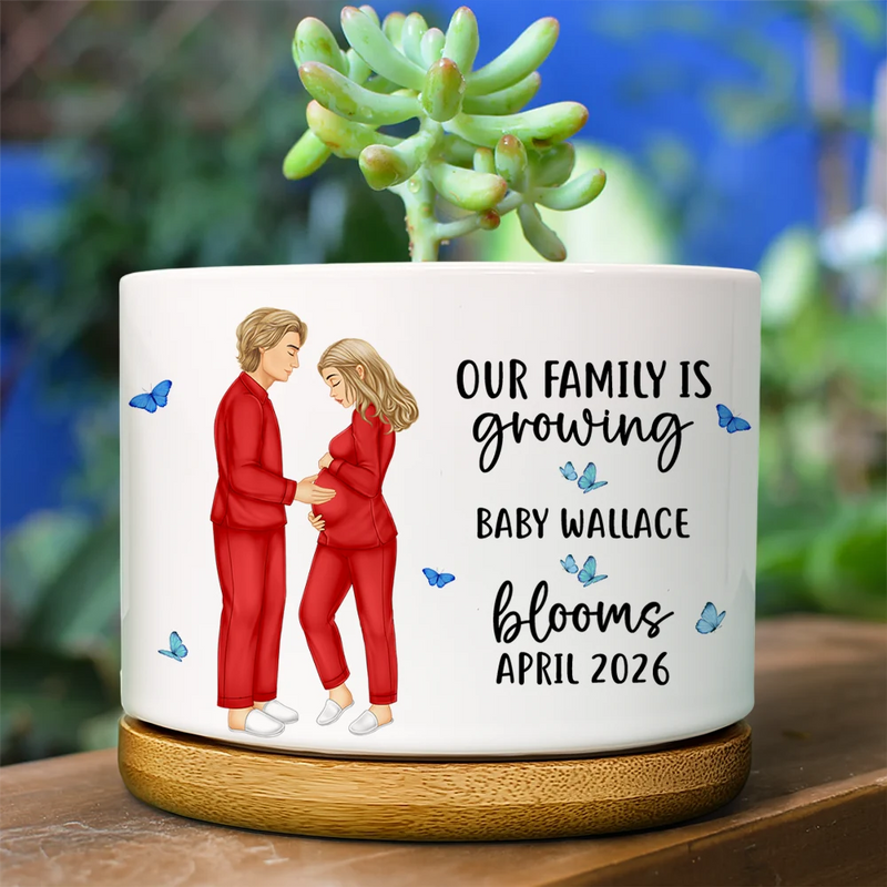 New Mom,New baby,Gift For Mother,Happy,Vector - Baby Growing Blooming New Parents - Personalized Ceramic Plant Pot