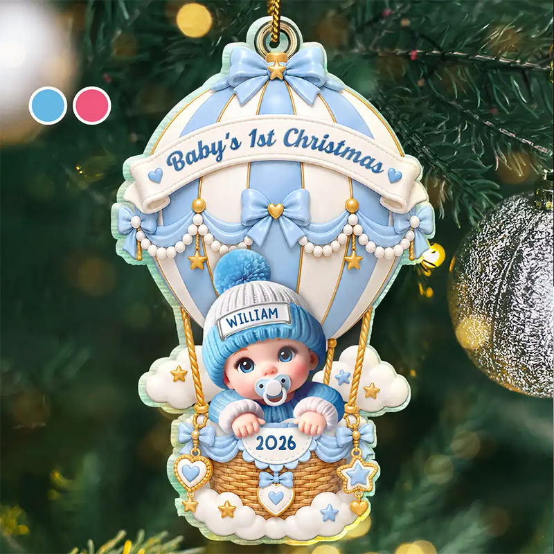 Adorable,New Mom,Christmas,Gift For Mother,Vector - Baby Hot Air Balloon First Christmas - Personalized Custom Shaped Acrylic Ornament