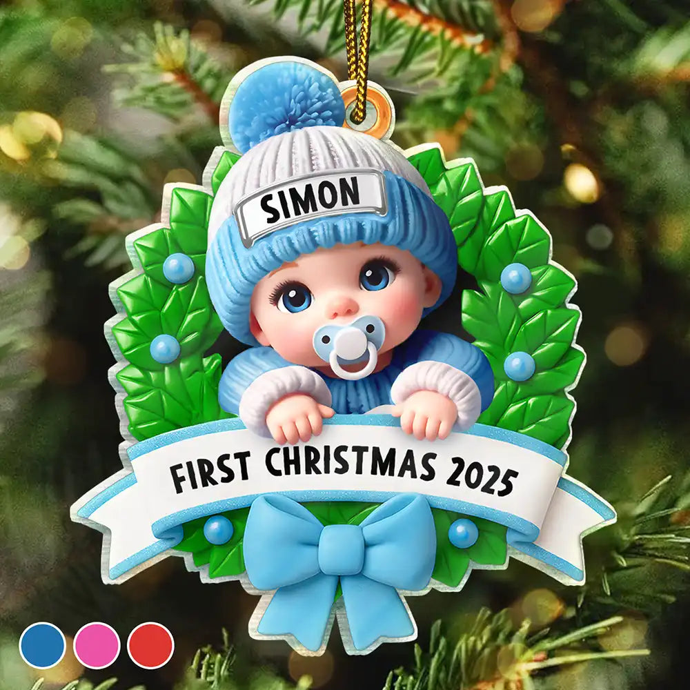 Christmas,New Dad,New baby,New Mom,Family,Happy - Baby In Christmas Wreath First Christmas - Personalized Custom Shaped Acrylic Ornament